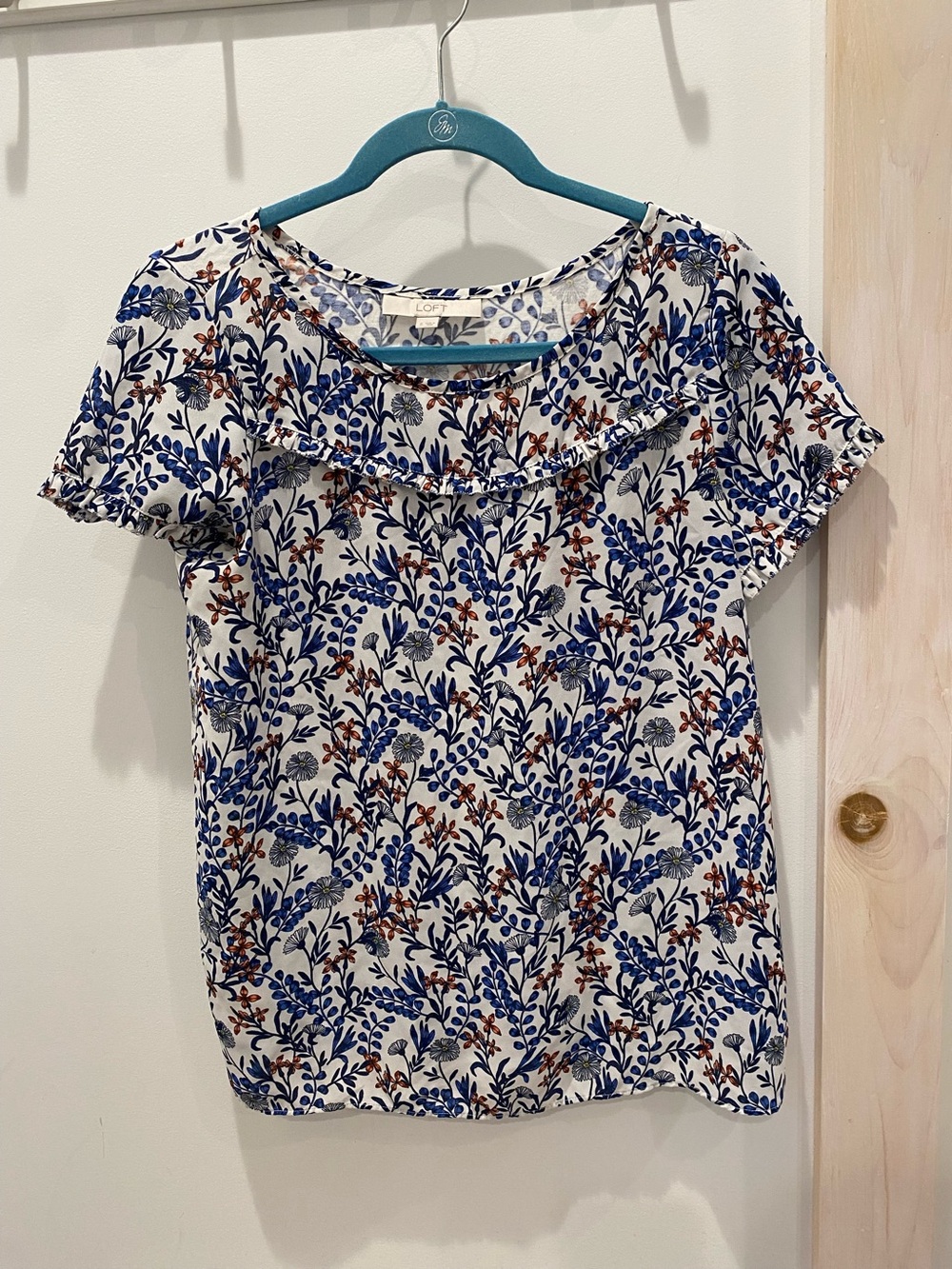 Loft Daisy Floral Ruffle Short Sleeve Blouse Sz. S